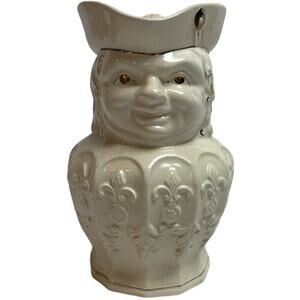 Man Solder Ivory Ceramics Pitcher Japan 7"H